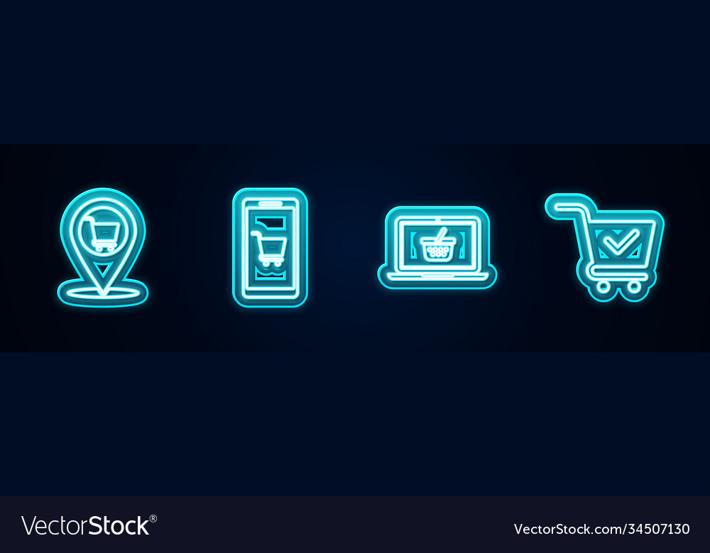 Set line location shopping cart mobile vector image Set line location shopping cart mobile