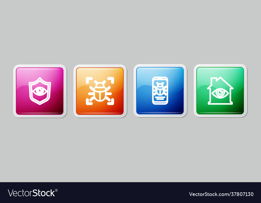 Set line shield and eye system bug on mobile vector image Set line shield and eye system bug on mobile
