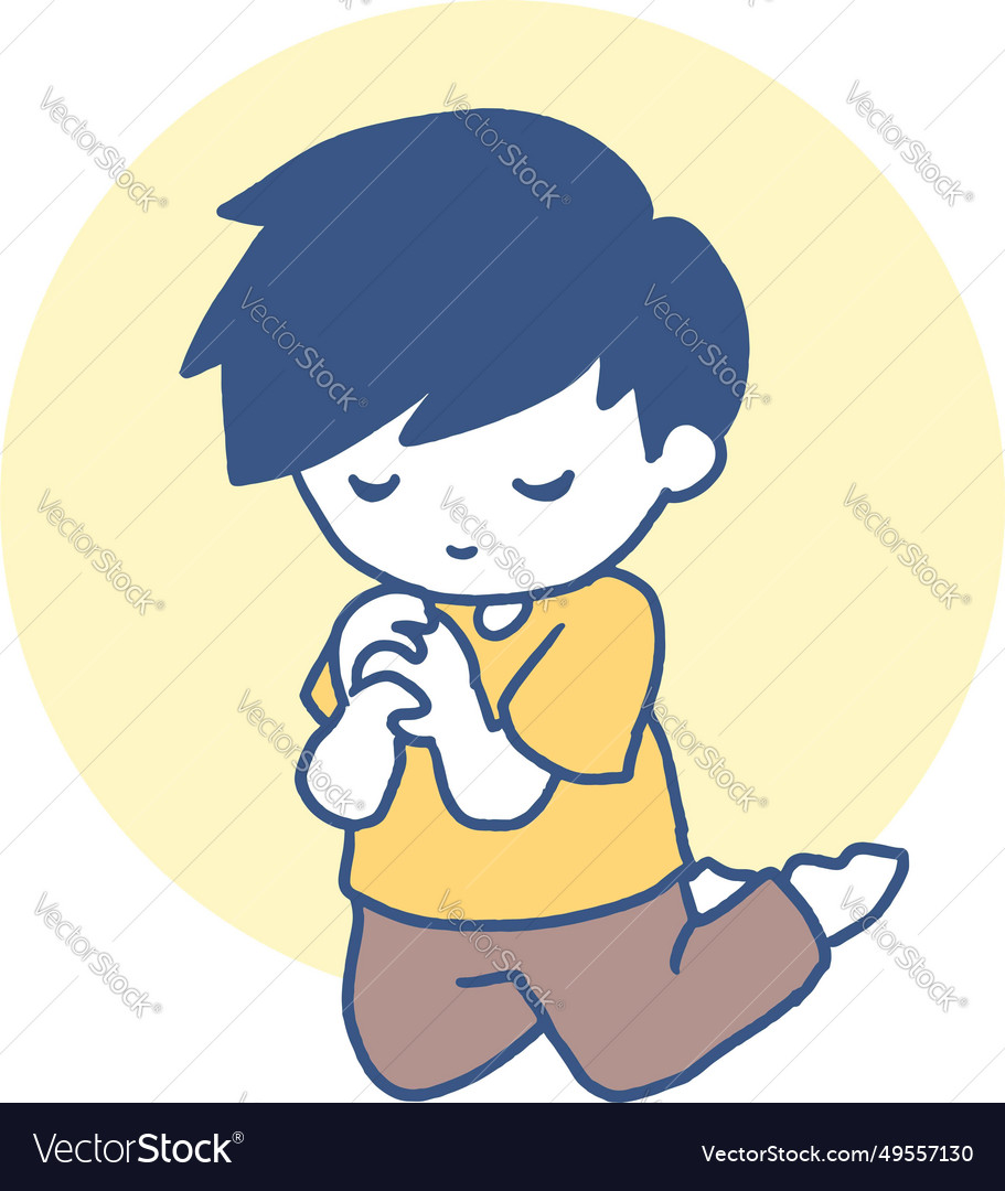 Simple faith boy in prayer art Royalty Free Vector Image