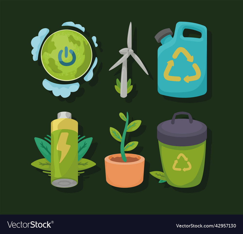 Six clean energy icons Royalty Free Vector Image