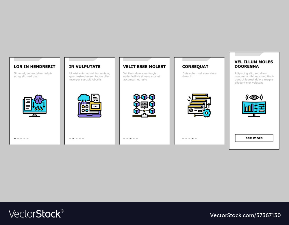 System work process onboarding icons set vector image System work process onboarding icons set