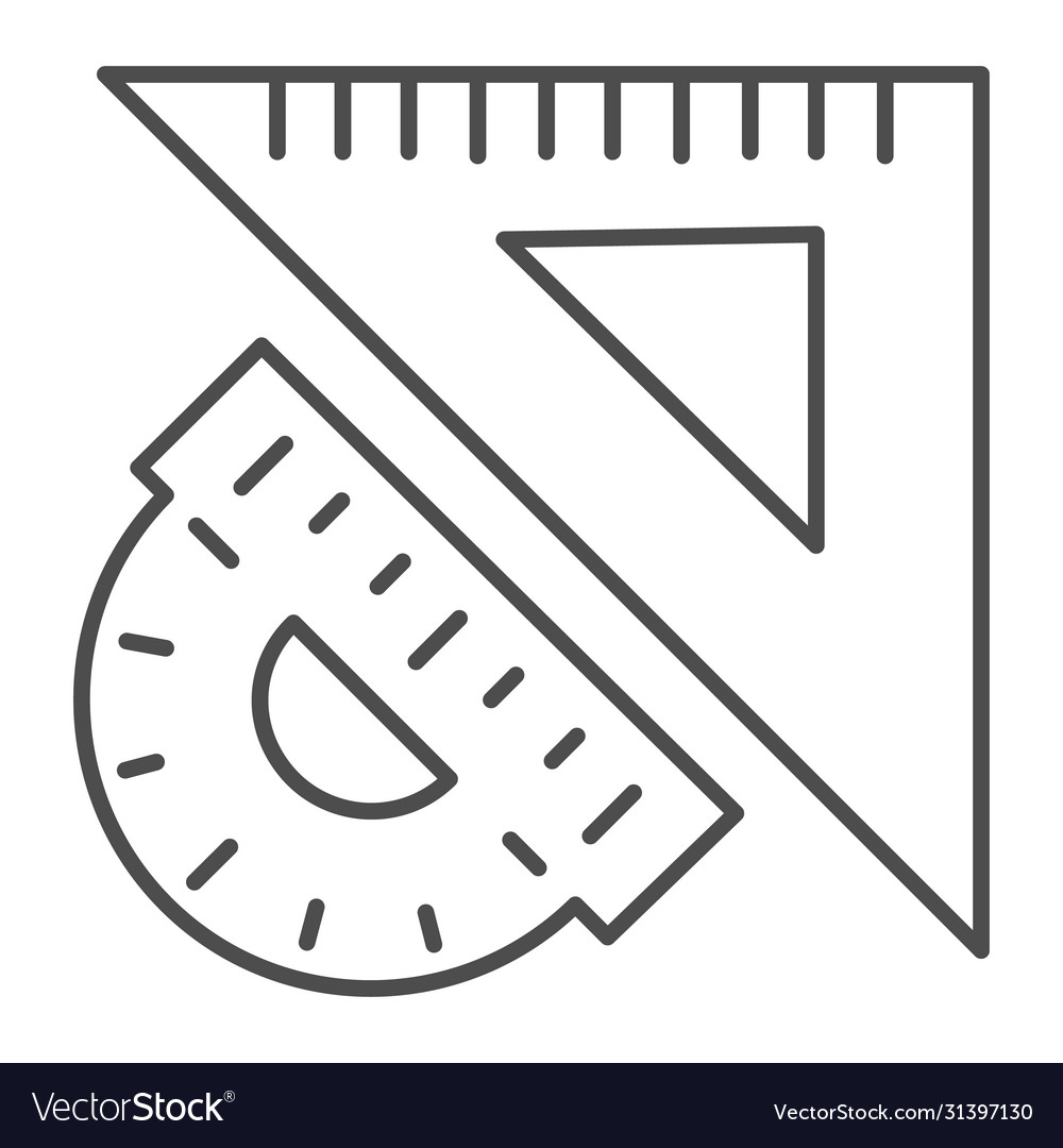Triangular ruler and protractor thin line icon vector image Triangular ruler and protractor thin line icon