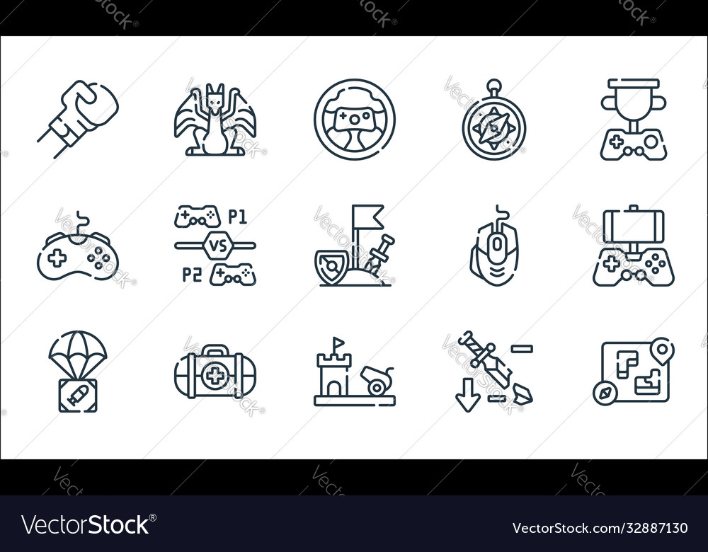Videogame line icons linear set quality