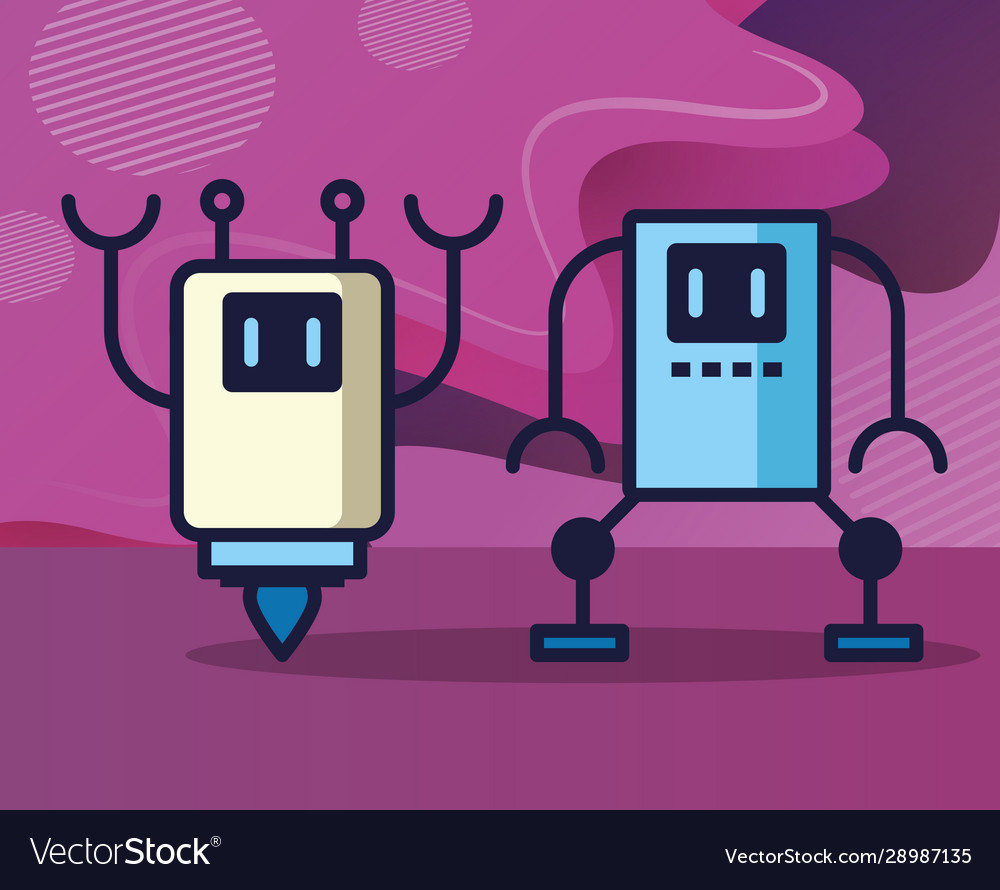 Couple robots technology icons