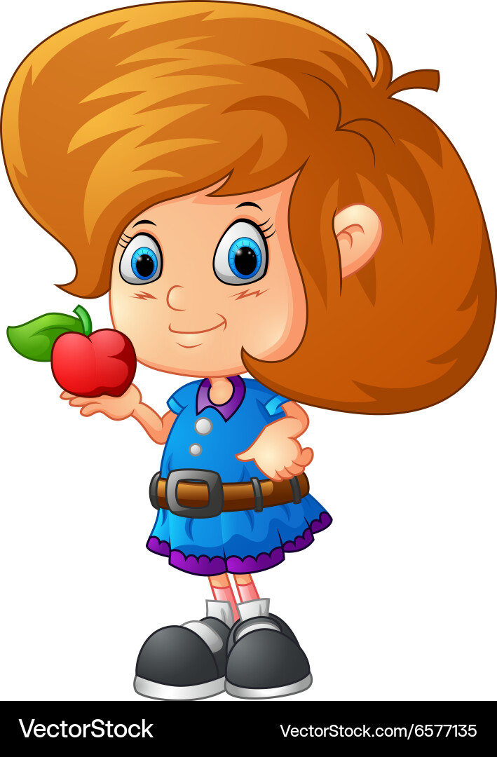 Cute girl holding apple Royalty Free Vector Image