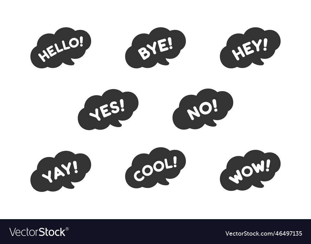 Cute speech bubble with short phrases hello bye Vector Image