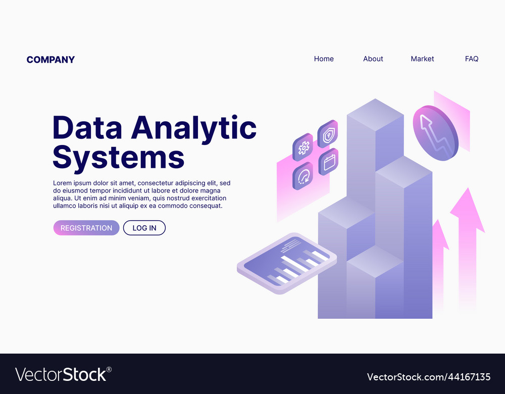 Data analytics systems analyse landing page vector image Data analytics systems analyse landing page