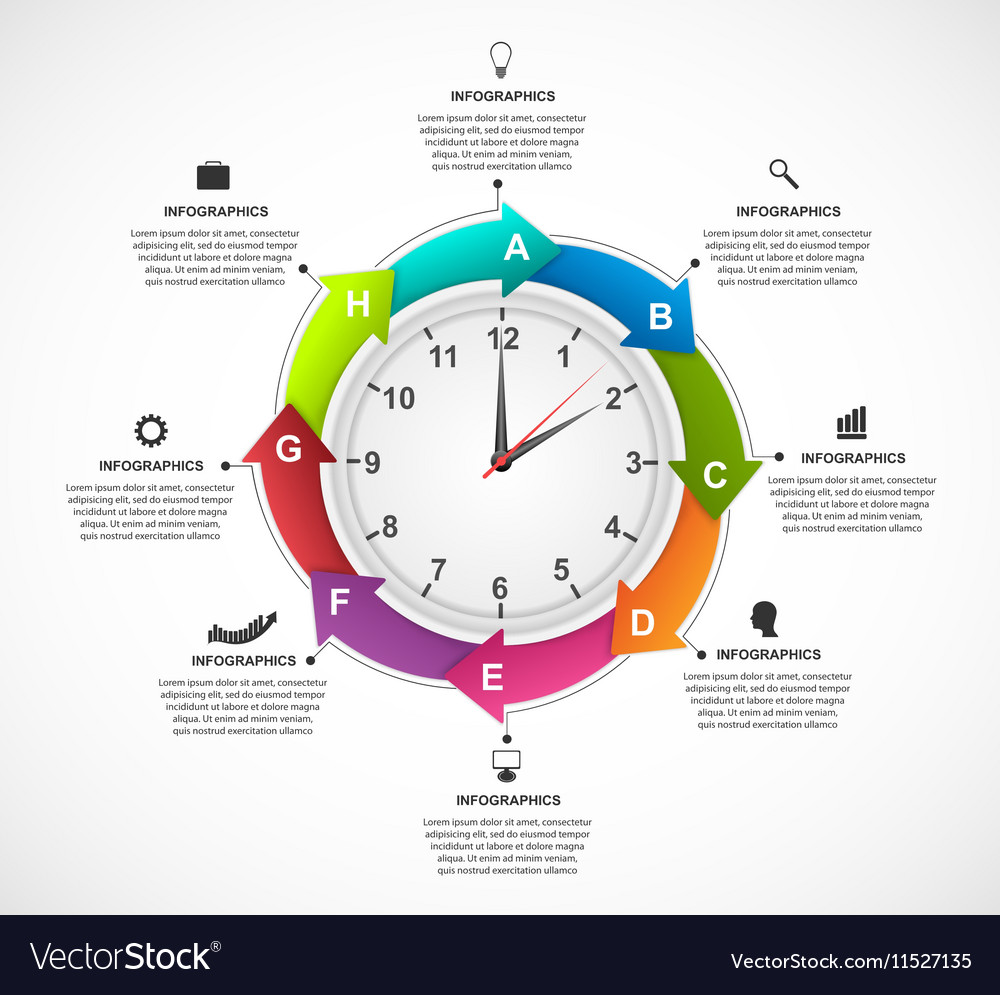 Design infographics clock with arrows in a circle