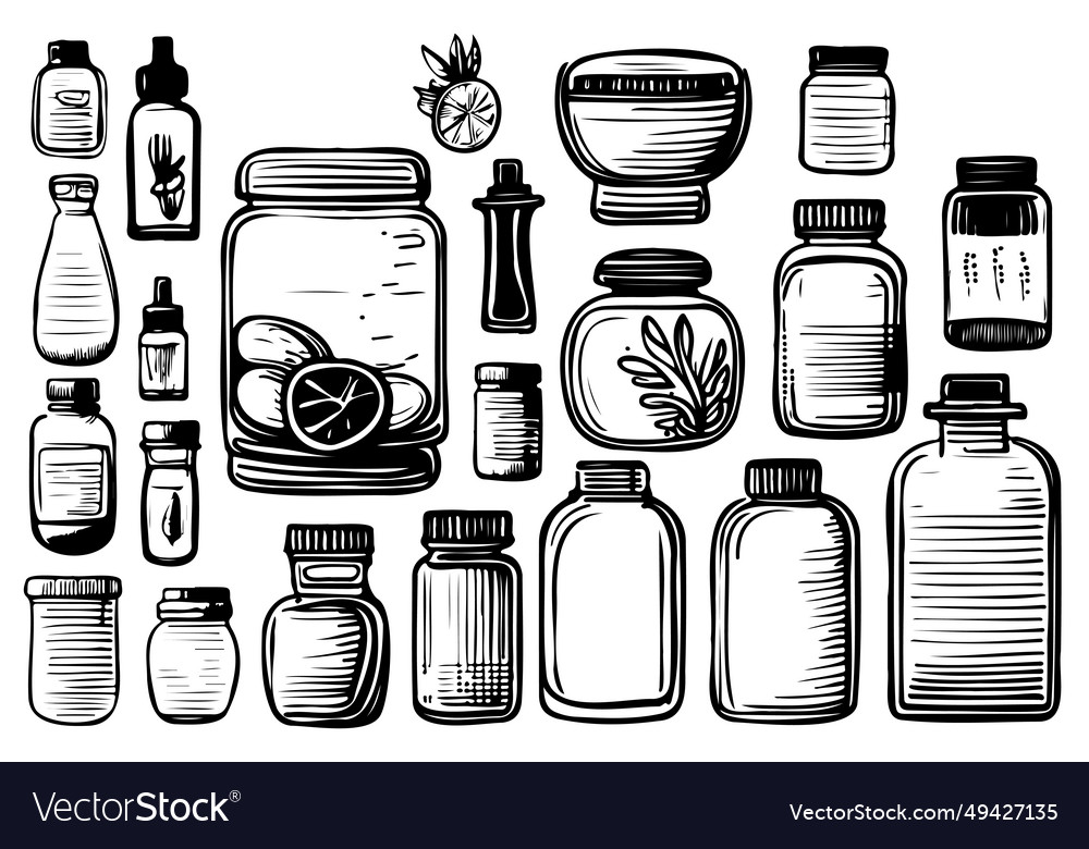 Different types of bottles thin icon set vector image Different types of bottles thin icon set