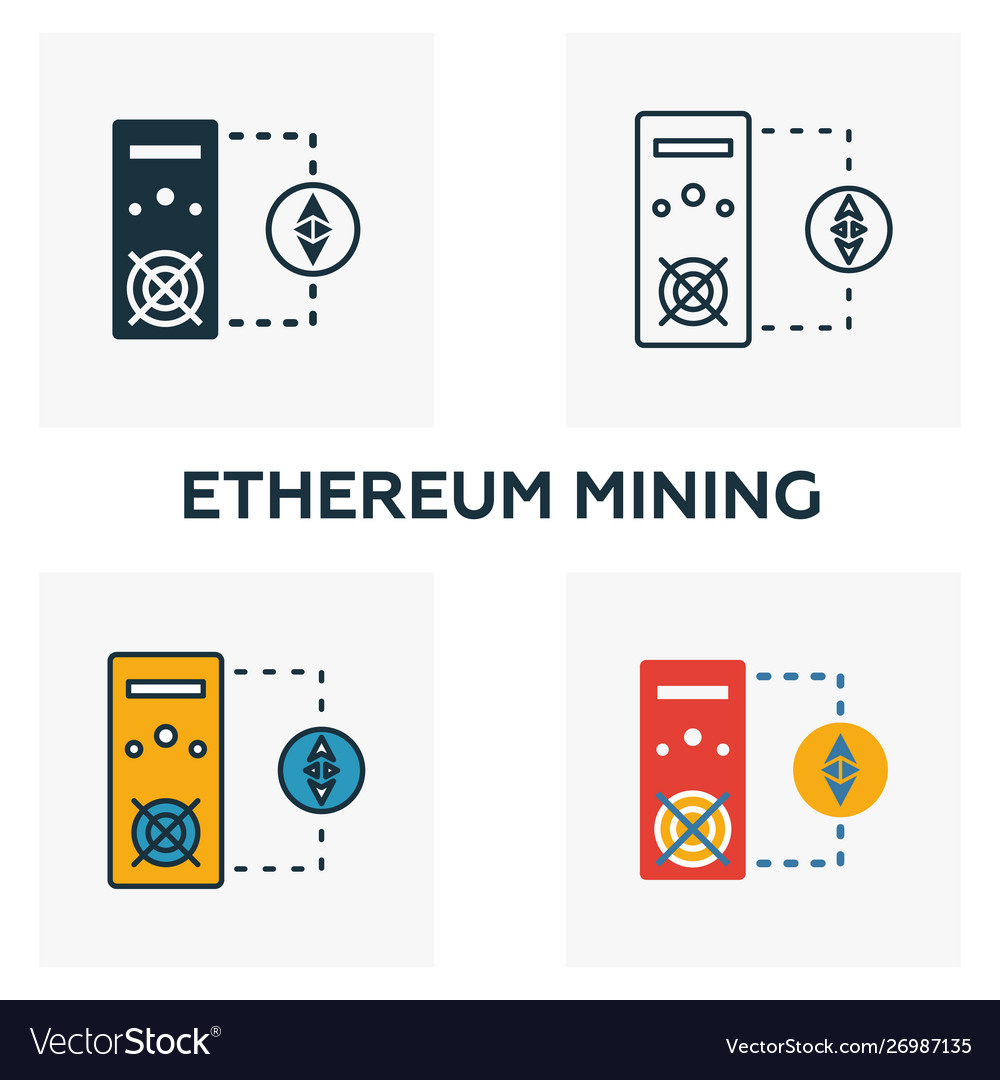Ethereum mining icon set four elements vector image Ethereum mining icon set four elements