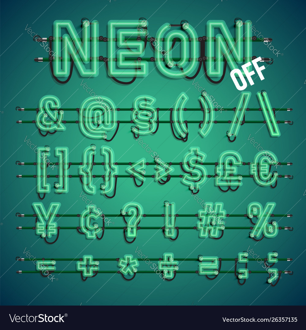 Realistic neon font with wires and console vector image Realistic neon font with wires and console