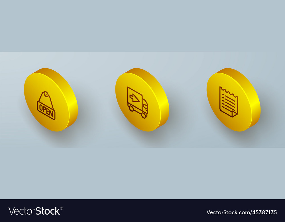 Set isometric line hanging sign with text open Vector Image Set isometric line hanging sign with text open