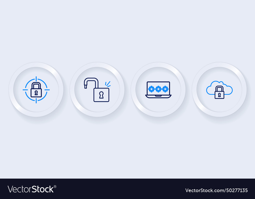 Set line cloud computing lock laptop Vector Image Set line cloud computing lock laptop