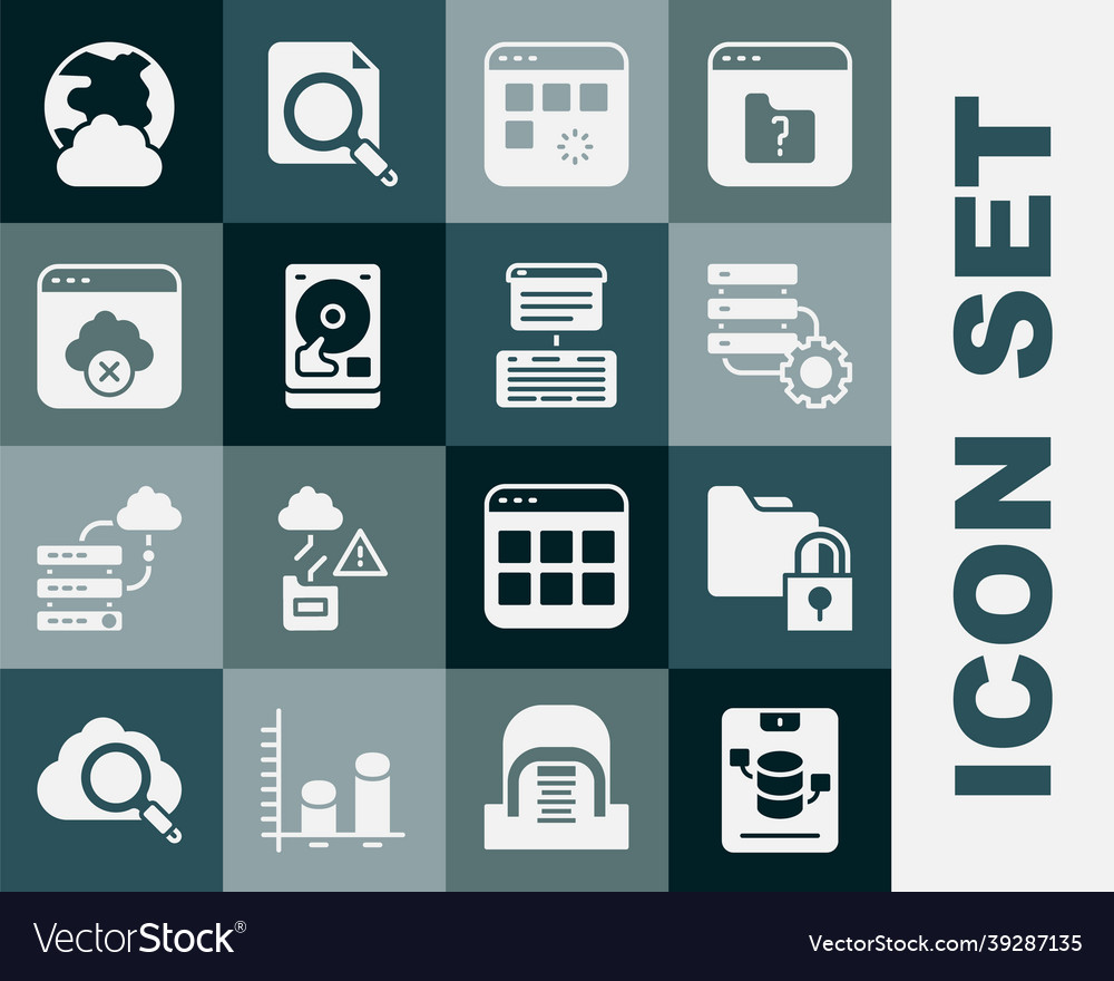Set server data web hosting folder and lock Vector Image Set server data web hosting folder and lock