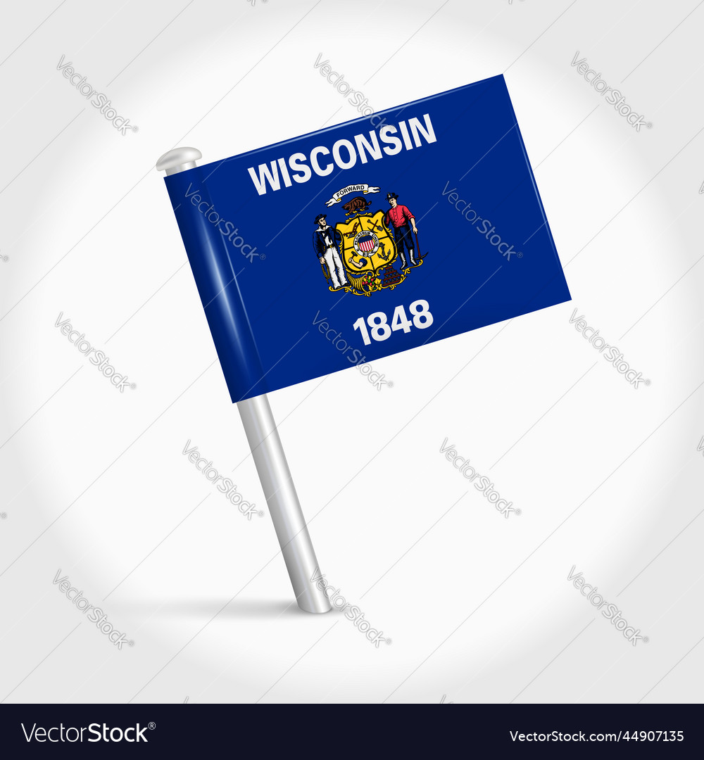 Wisconsin map pin flag 3d realistic