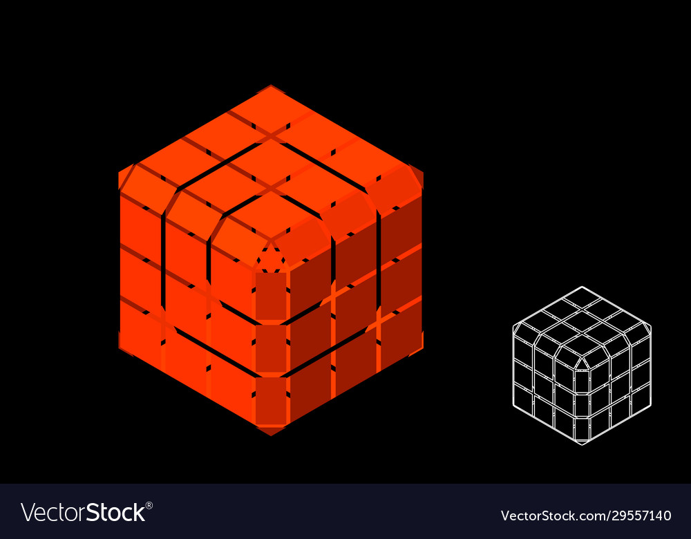 Abstract polygonal cube with cuts 3d isometric