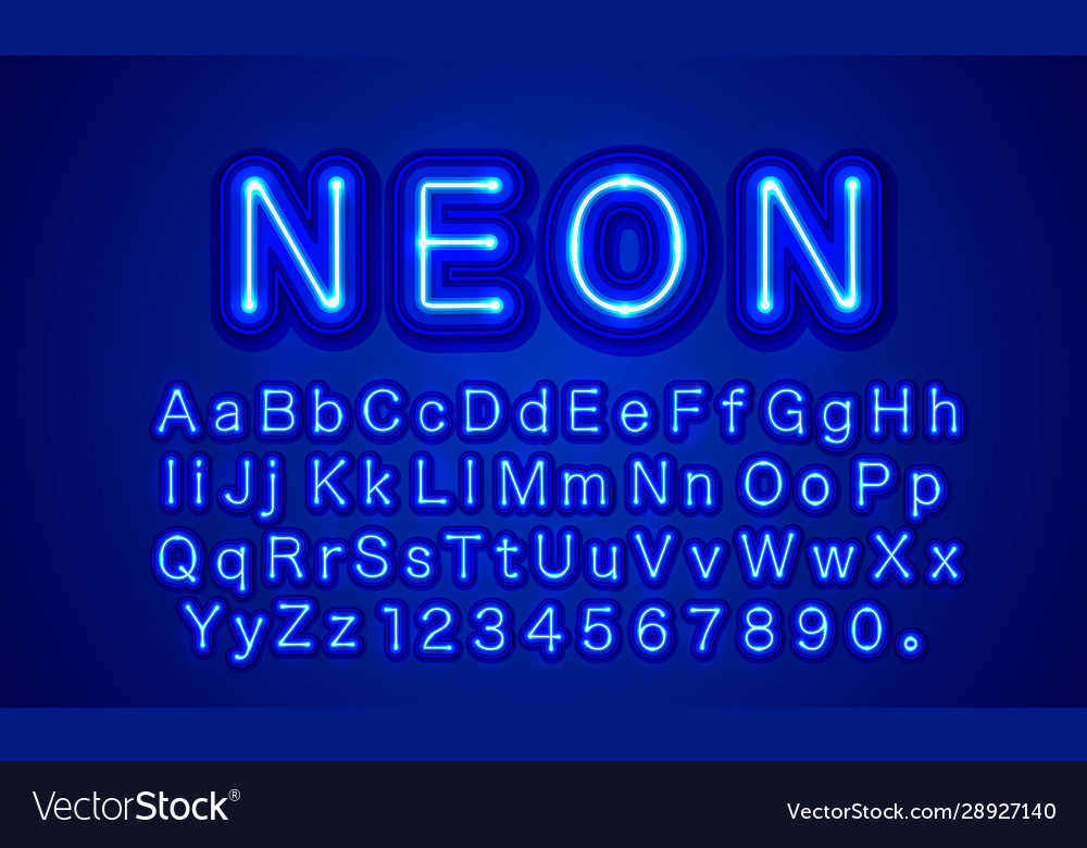 Neon city color blue font english alphabet