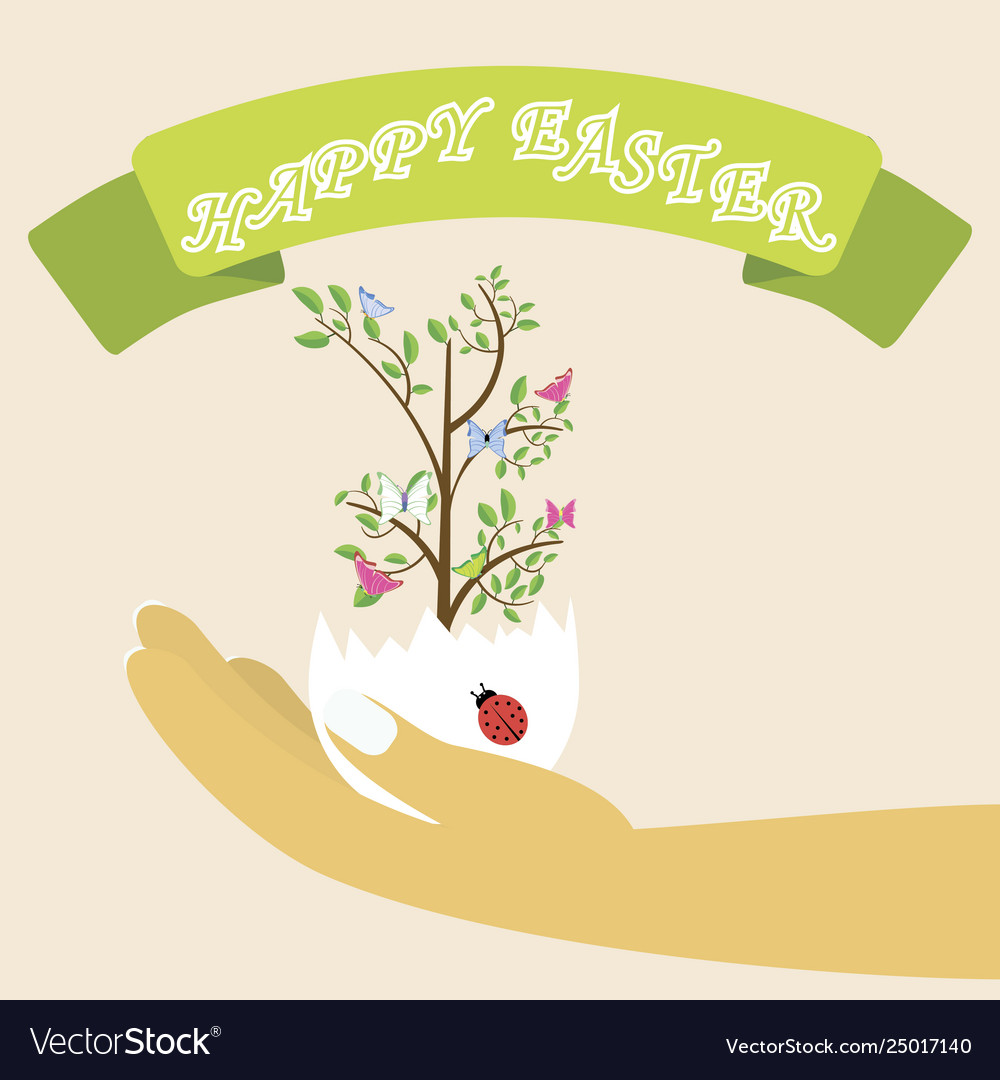 Spring tree in easter egg on colorful background