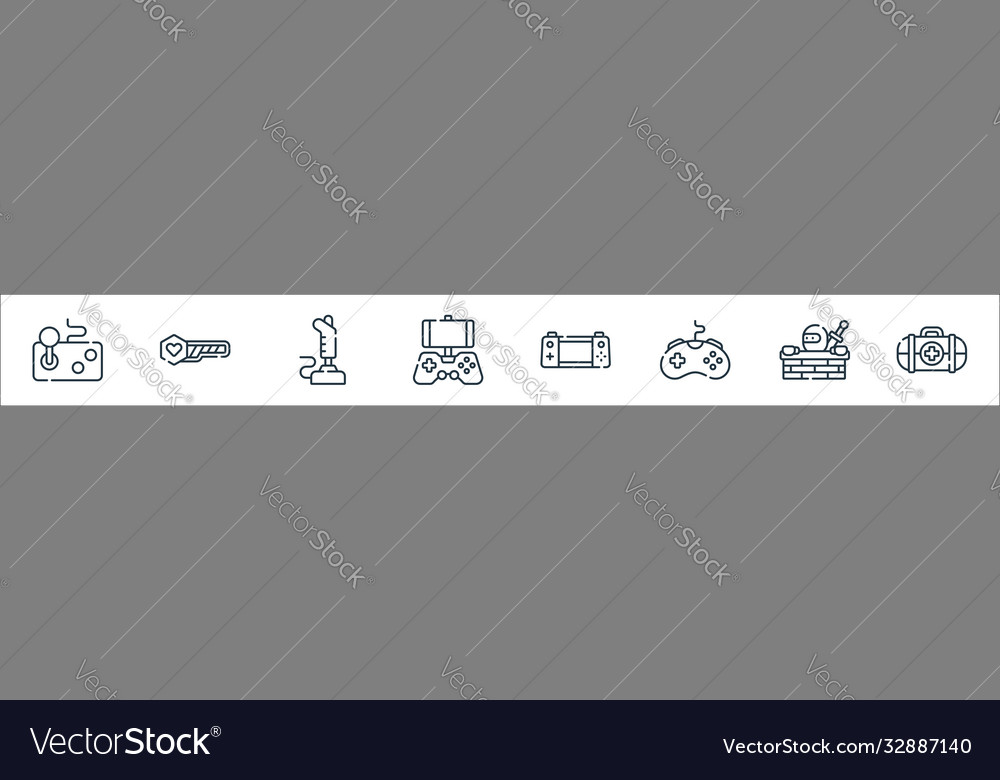 Videogame line icons linear set quality vector image Videogame line icons linear set quality