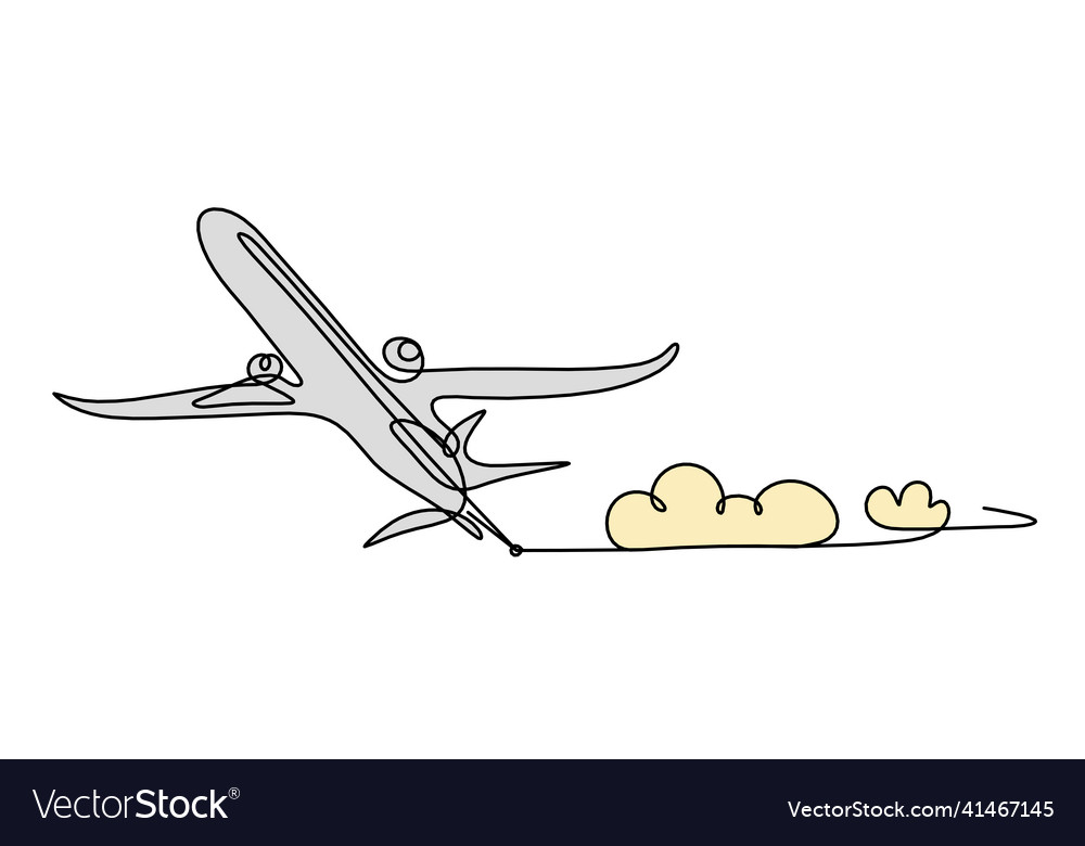 Abstract color plane with clouds as line drawing vector image Abstract color plane with clouds as line drawing