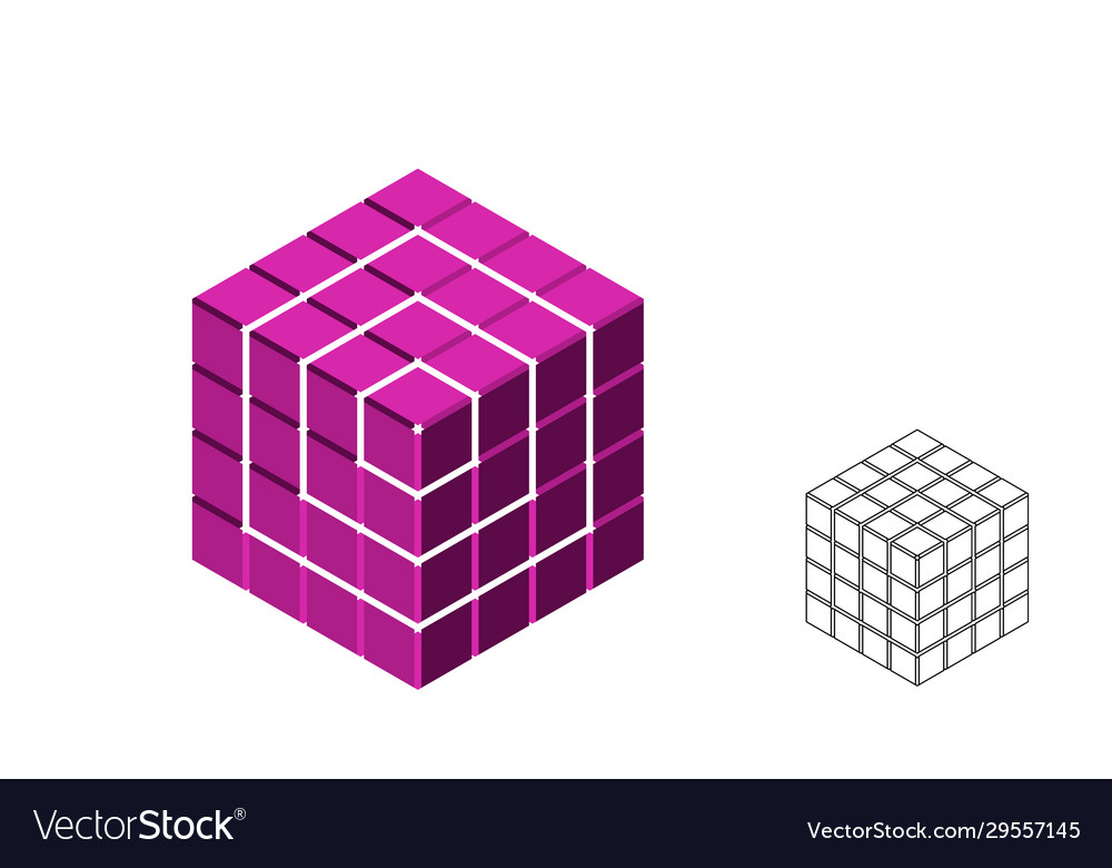 Abstract polygonal broken cube 3d isometric
