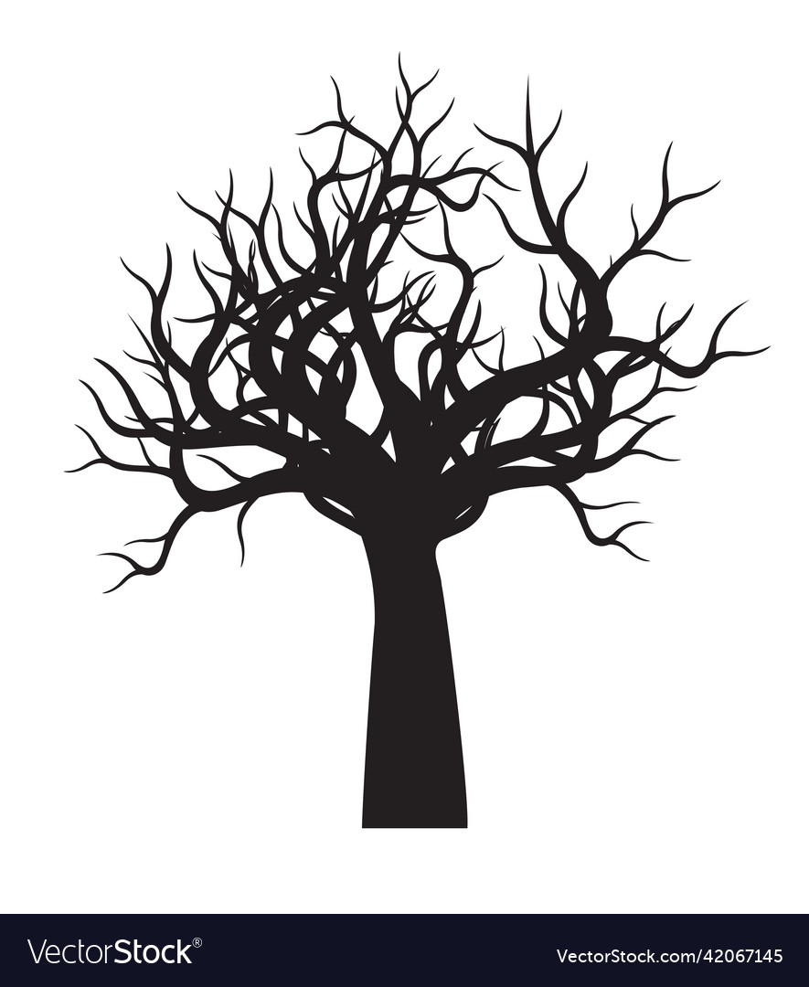 Black tree outline plant in garden Royalty Free Vector Image