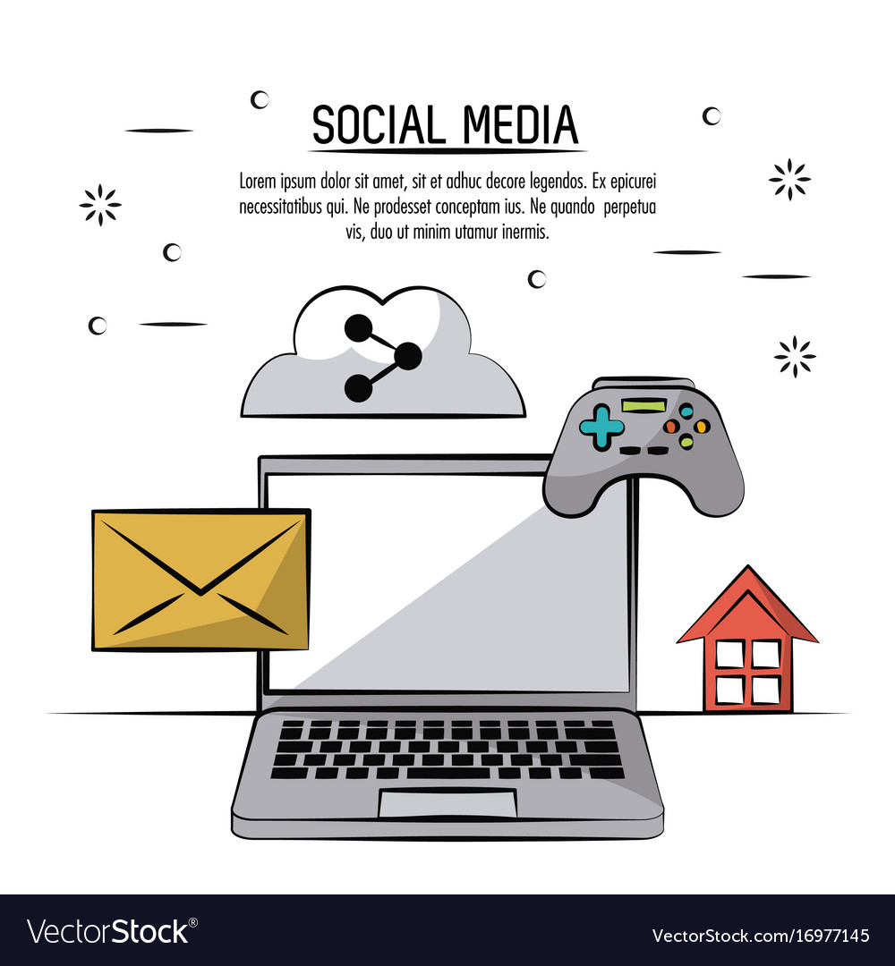 Colorful poster of social media with icons mail