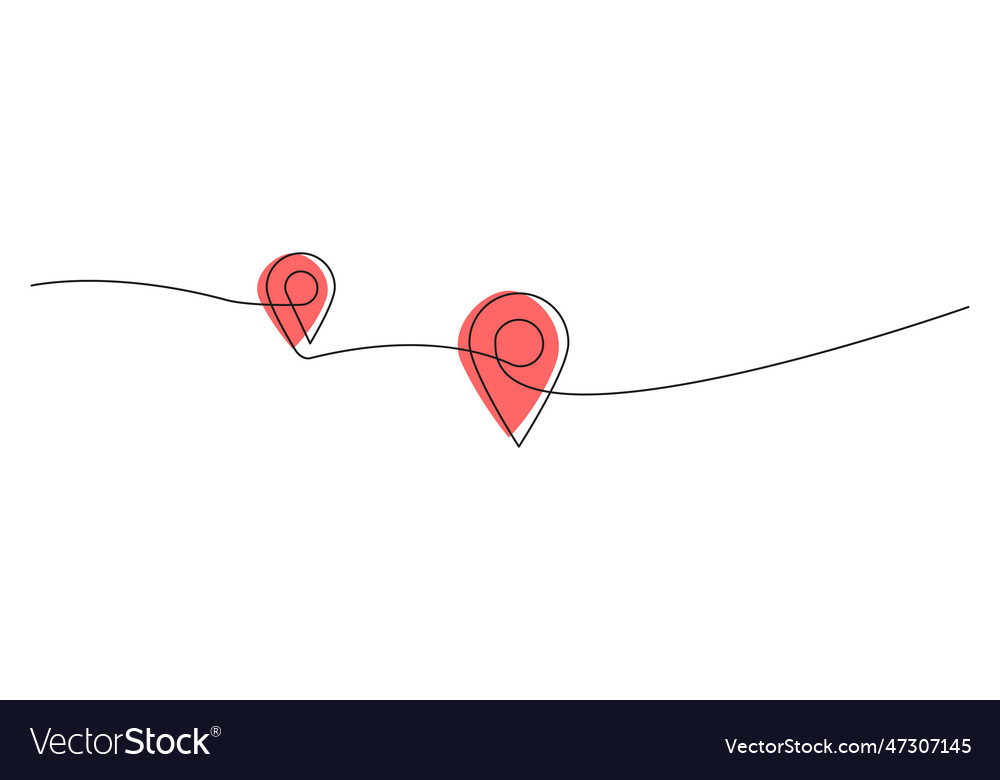 Continuous one line drawing of path and location vector image Continuous one line drawing of path and location