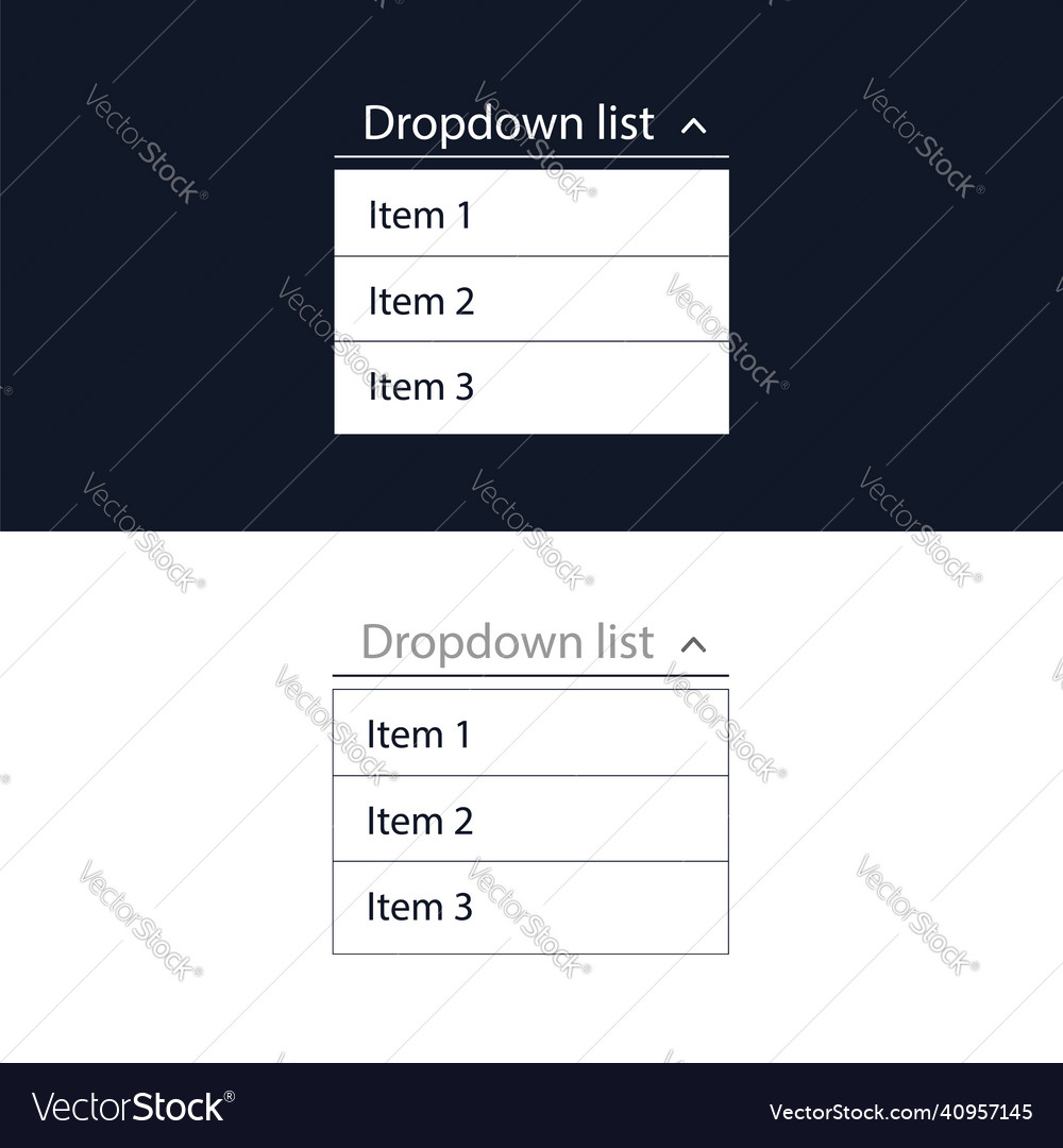 Dropdown-Liste mit Menüpunkten für die Website vector image Dropdown-Liste mit Menüpunkten für die Website
