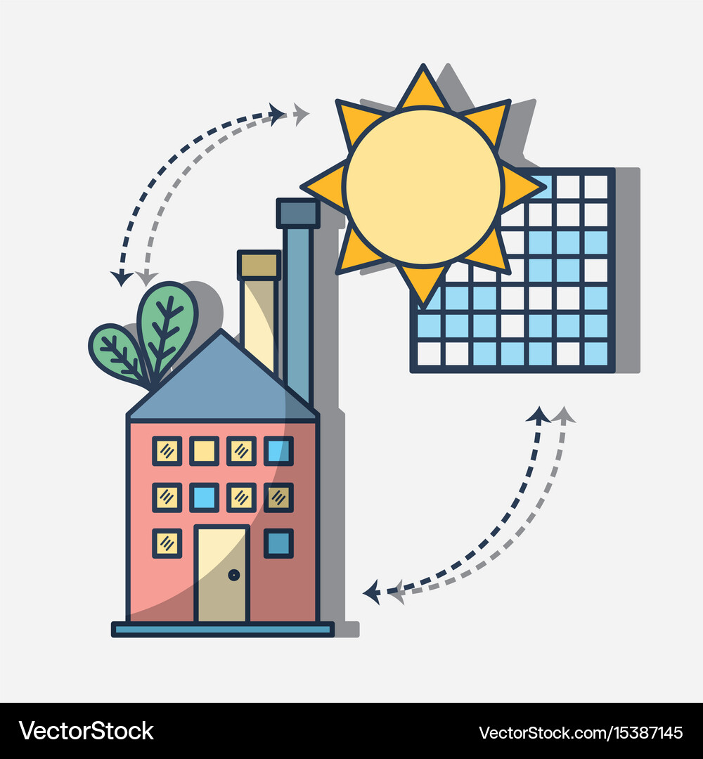 Factory with solar energy leaves Royalty Free Vector Image