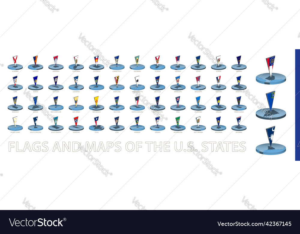 Flags and maps of the us states in round