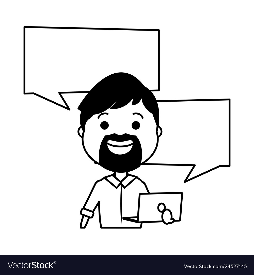 Man with laptop computer avatar character