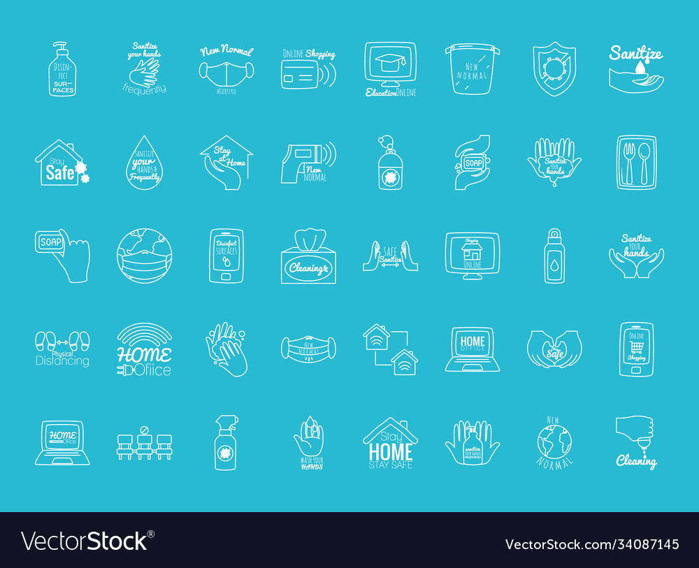 New normal icon set line style vector image New normal icon set line style