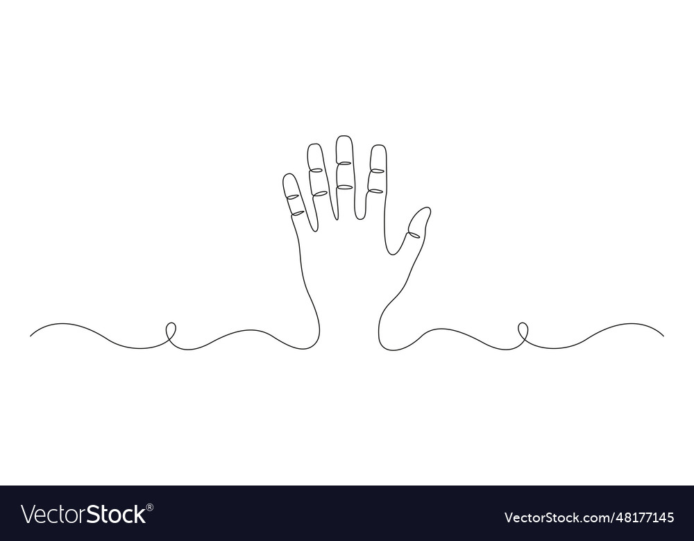 One continuous line drawing of palm hand human