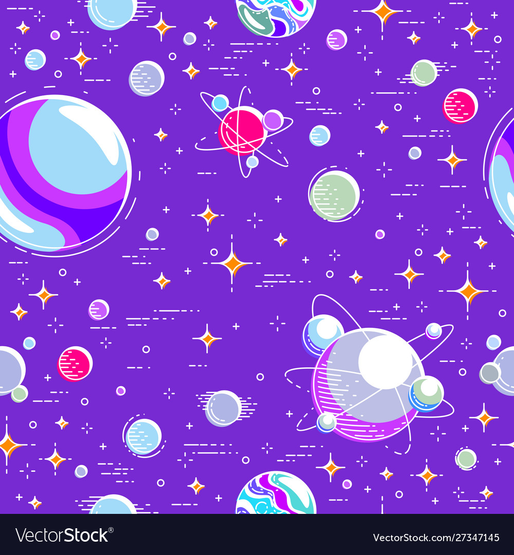 Seamless space background with planets stars