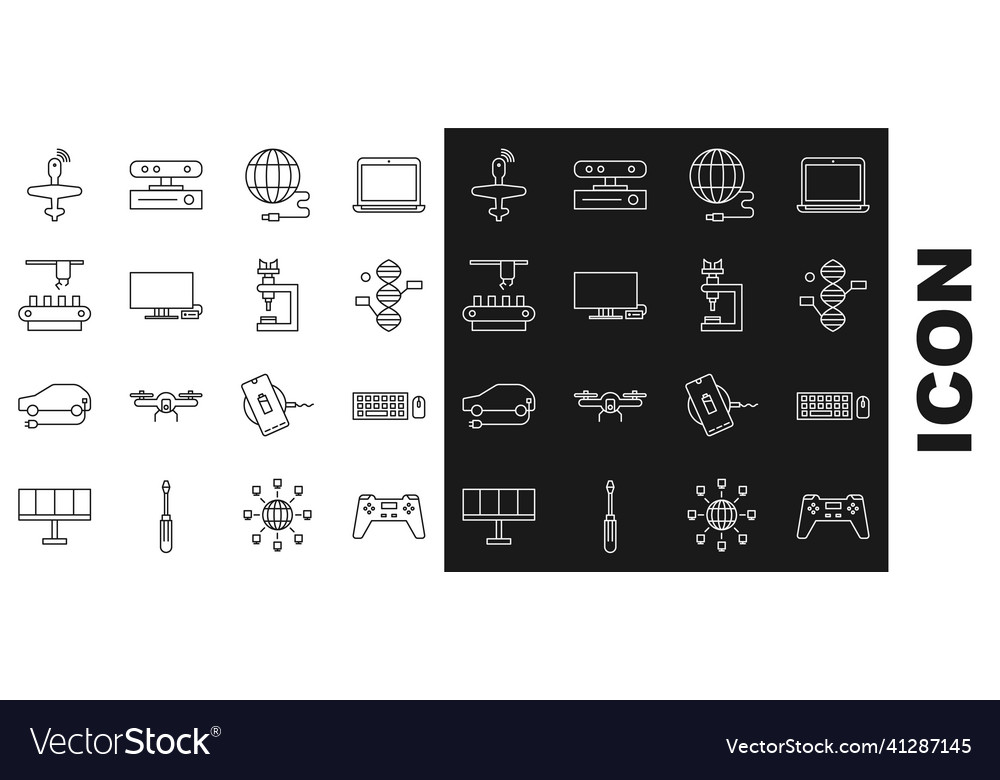 Set line gamepad keyboard and mouse dna symbol vector image Set line gamepad keyboard and mouse dna symbol