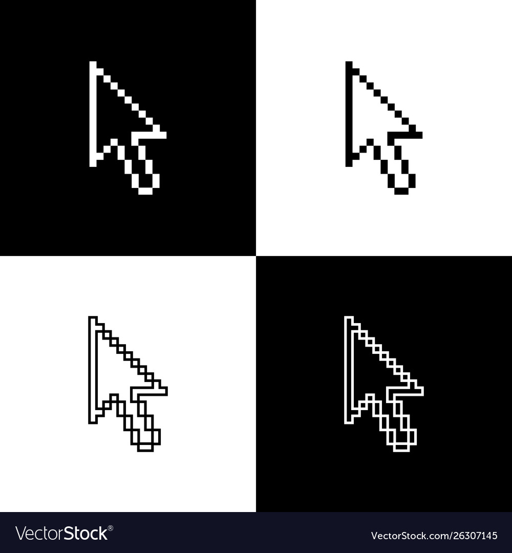 Set pixel arrow cursor icon isolated on black vector image Set pixel arrow cursor icon isolated on black