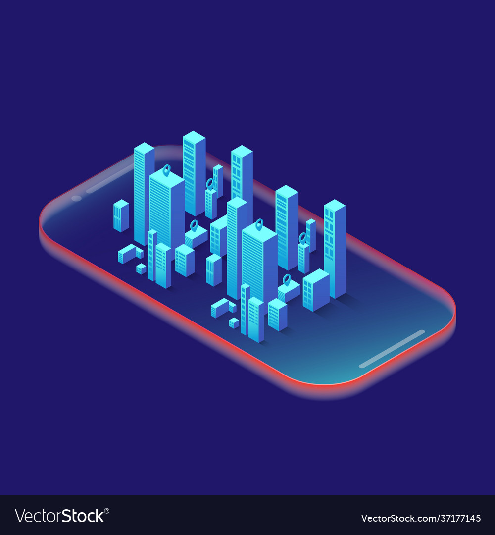 Smartphone with graphs in isometric design style Vector Image Smartphone with graphs in isometric design style