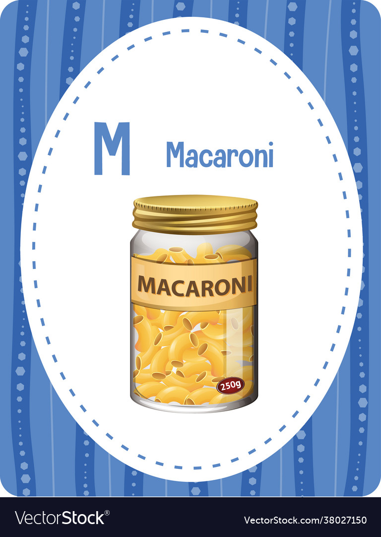 Alphabet flashcard with letter m for macaroni