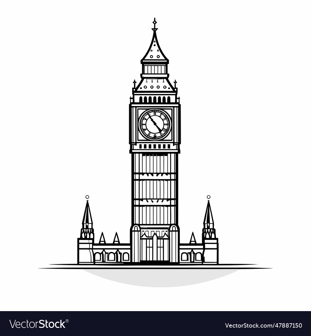 Big ben hand-drawn comic ben doodle style Vector Image