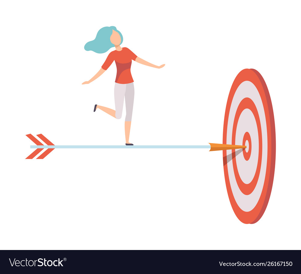 Businesswoman standing on dart arrow to achieve vector image Businesswoman standing on dart arrow to achieve