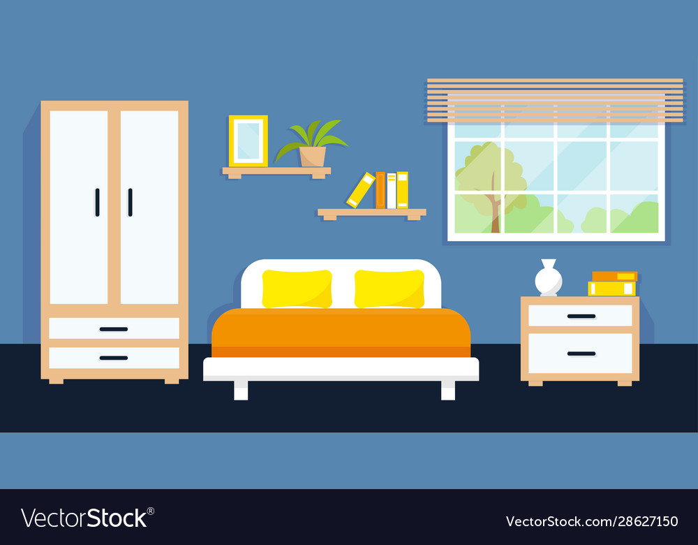 Cozy Bedroom Interior With Furniture And Window Vector Image