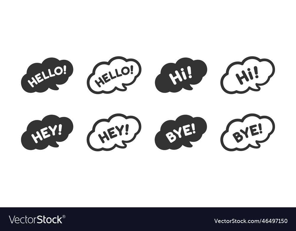 Cute hello hi hey and bye greeting speech bubble Vector Image