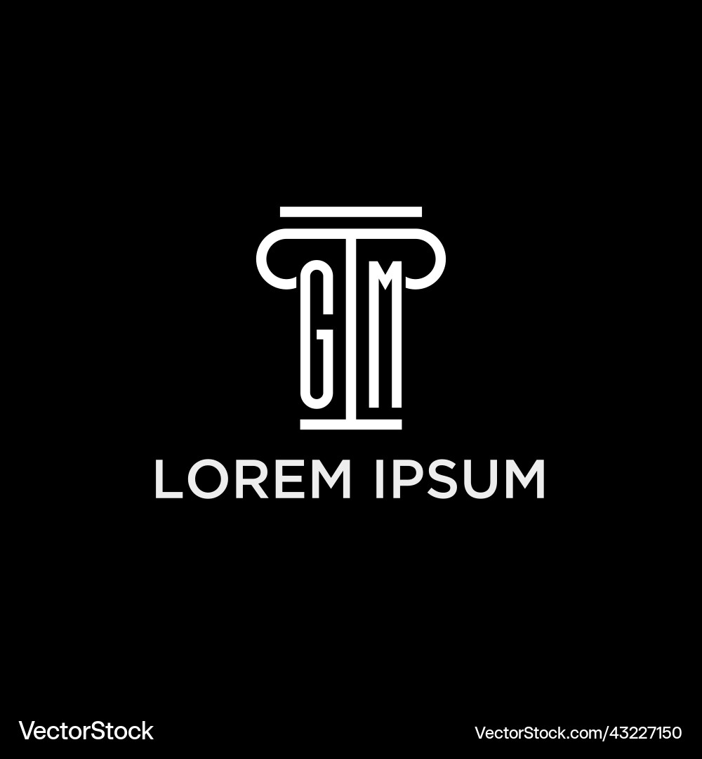 Gm monogram initial logo with pillar shape icon Vector Image