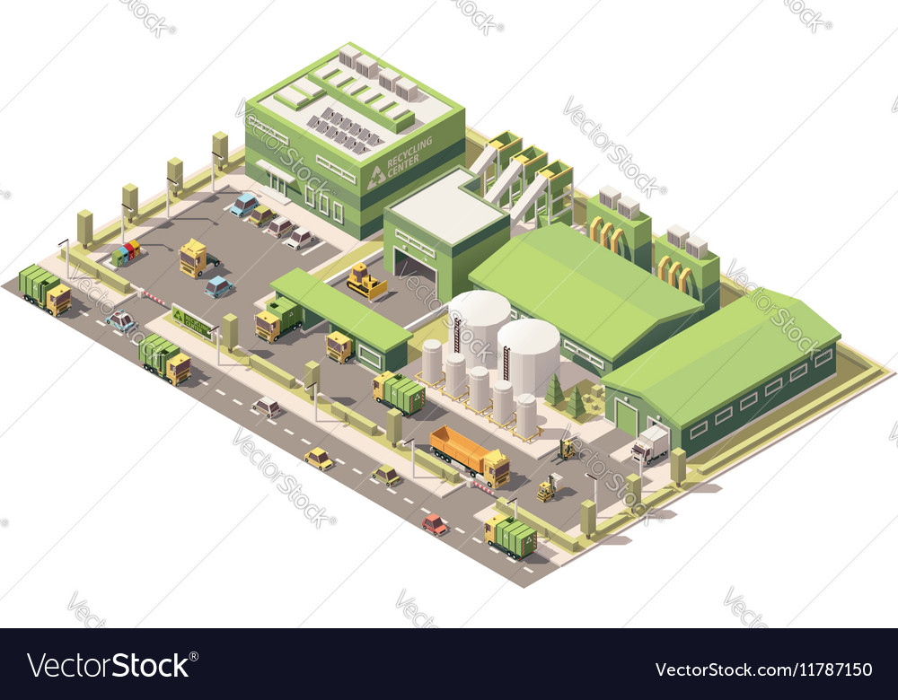 Isometric low poly garbage recycling center Vector Image