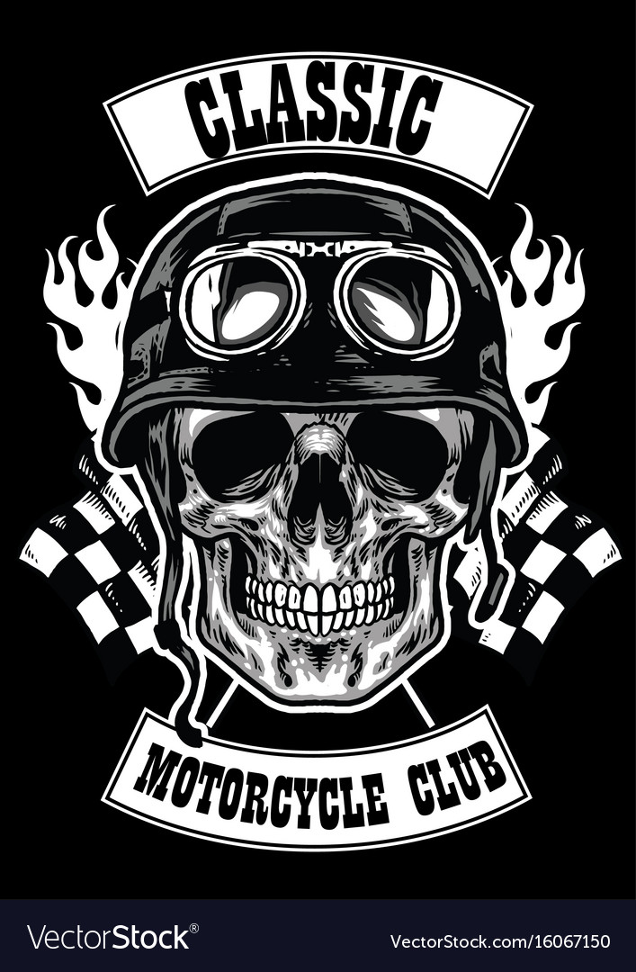 Motorcycle club badge with skull wearing helmet Vector Image