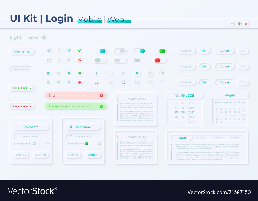 Private account access ui elements kit vector image Private account access ui elements kit