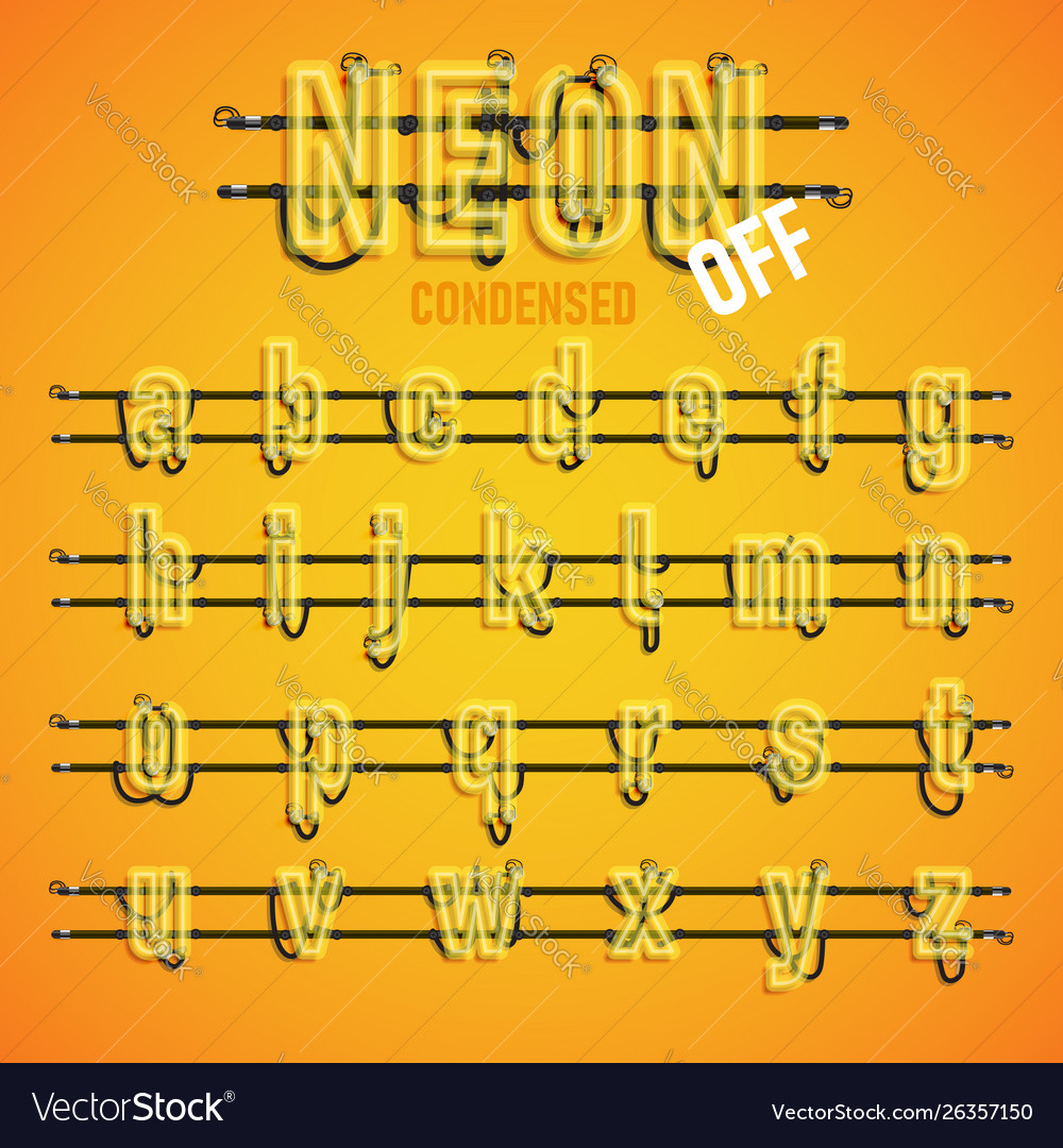 Realistic neon font with wires and console vector image Realistic neon font with wires and console