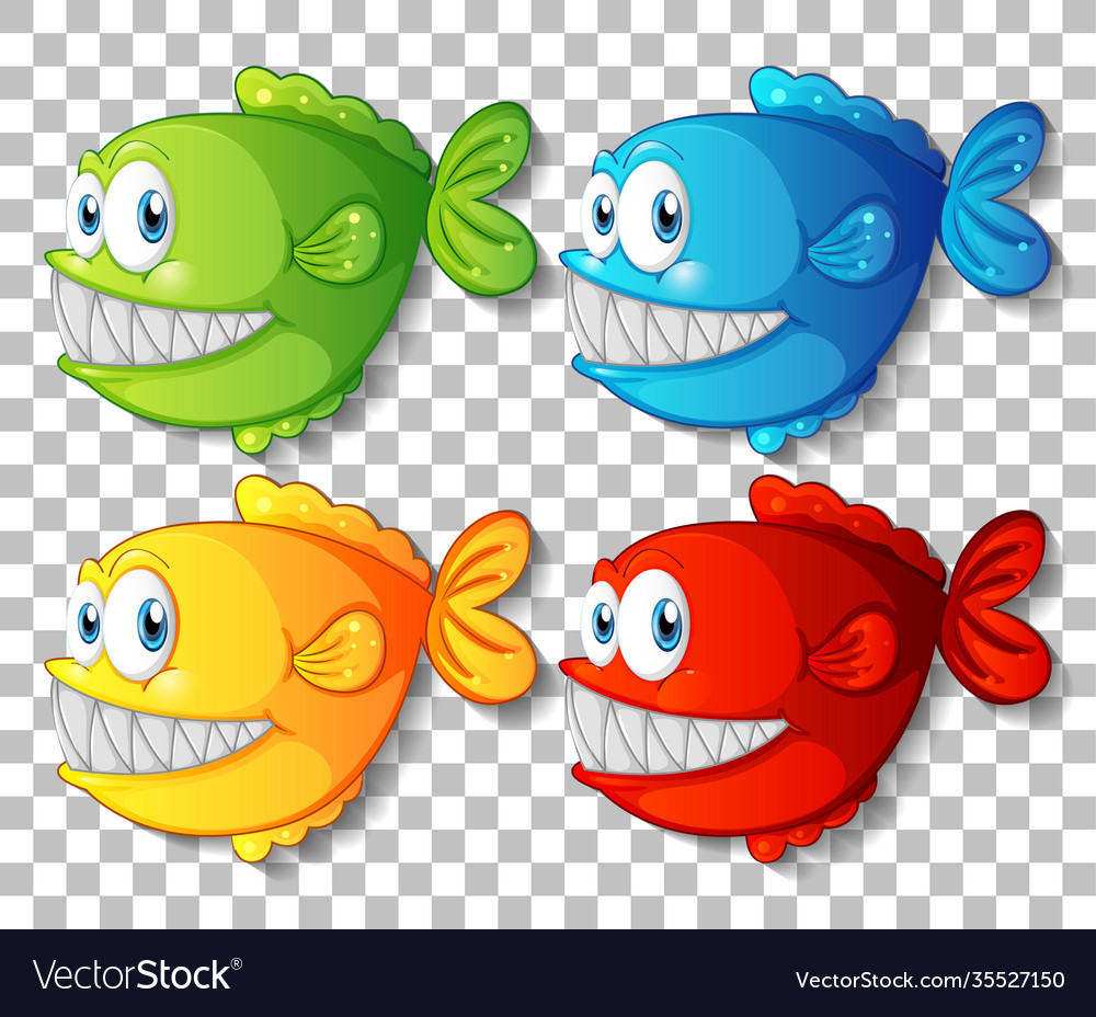 Set different color exotic fish cartoon Royalty Free Vector