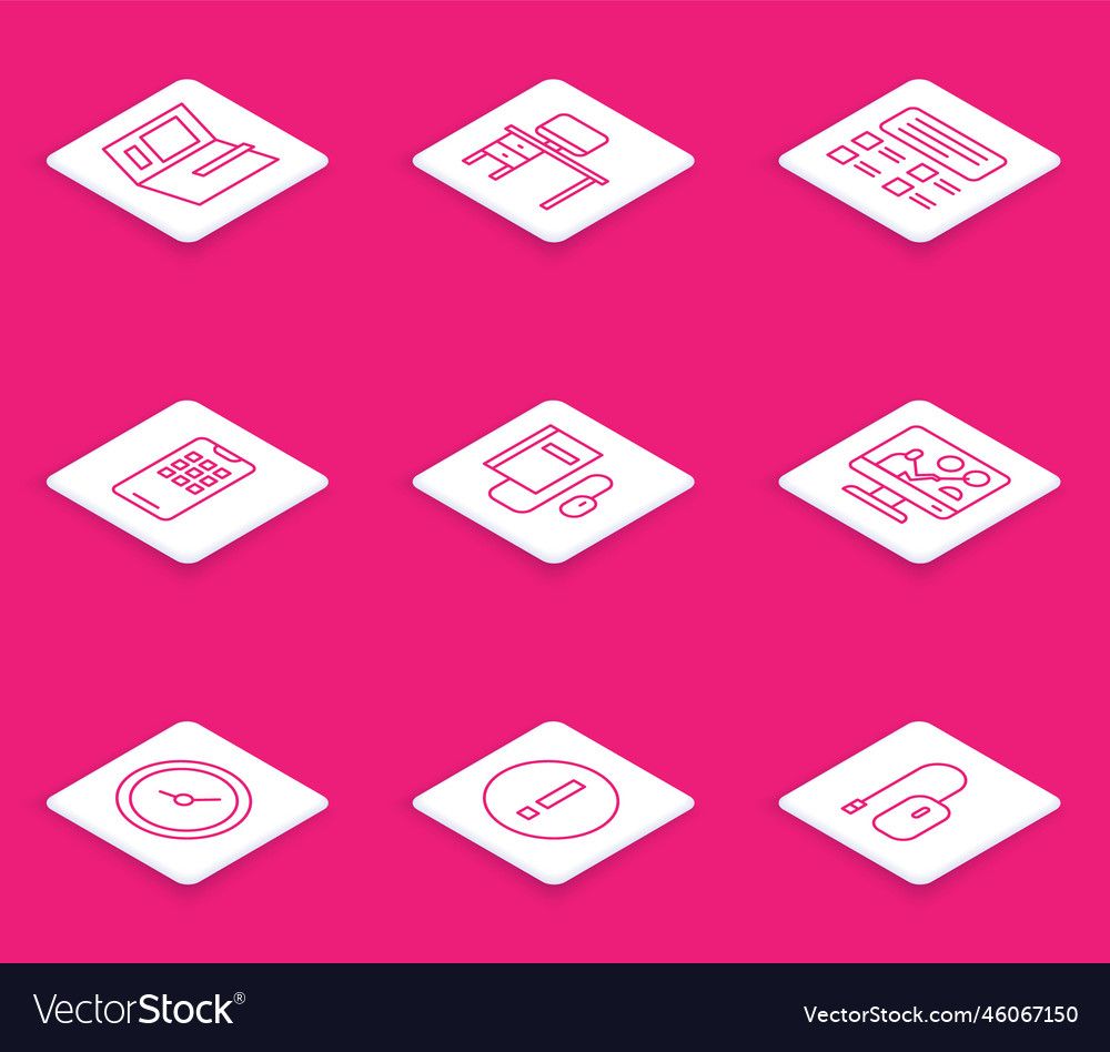 Set line open book computer monitor and desk vector image Set line open book computer monitor and desk